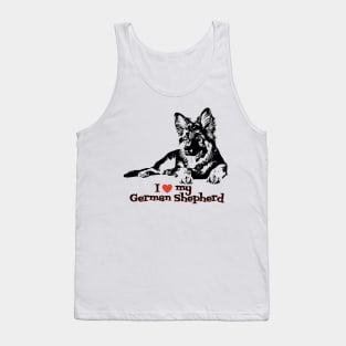 I Love My German Shepherd Cute German Shepherd Puppy Ink Art Tank Top